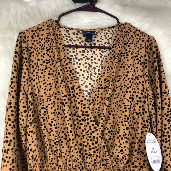 NWT Women’s Faux Wrap Jumpsuit, Leopard Print, Lightweight Poly, Wide Leg SZ M - Picture 4 of 9